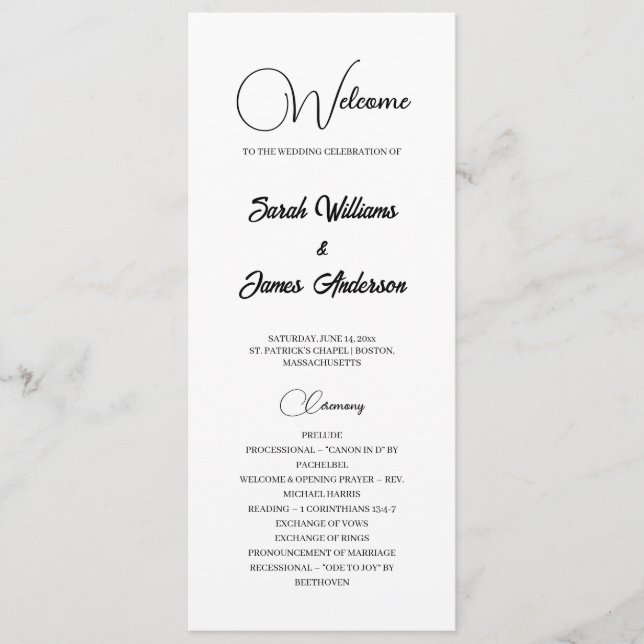 Elegant Black Typography White Wedding Program (Front)