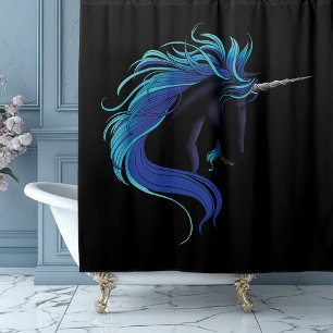 Elegant Black Unicorn Blue Silver Magical Fantasy