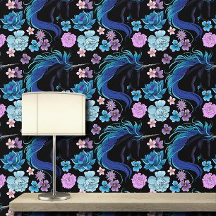 Elegant Black Unicorn Blue Silver Magical Fantasy Wallpaper