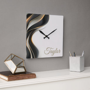 Elegant Black Veil Personalized Square Wall Clock