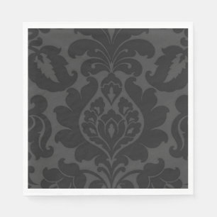 Elegant Black Velvet Textured Damask Napkin