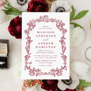 Elegant Black Victorian Floral Frame Wedding Invitation
