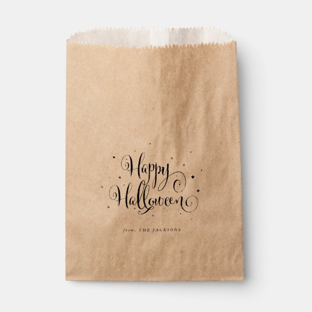 Elegant Black Vintage Happy Halloween + Stars Favour Bag (Front)