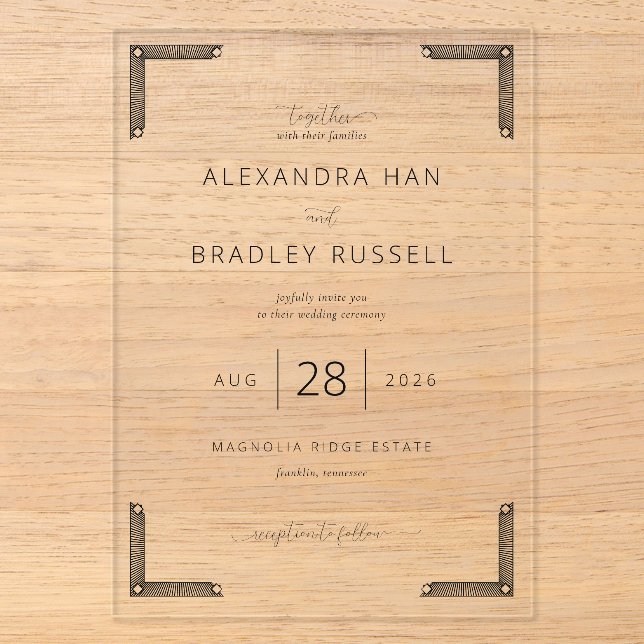 Elegant Black Vintage Wedding Invitation (Front)