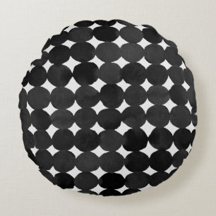 Elegant black watercolor dots round pillow