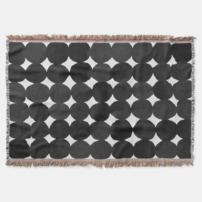 Elegant black watercolor dots  throw blanket (Front)