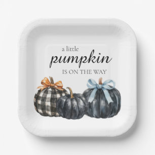 Elegant Black Watercolor Pumpkins Baby Shower  Paper Plate