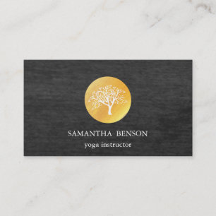 Elegant Black Watercolor Tree Yoga and Meditation Business Card
