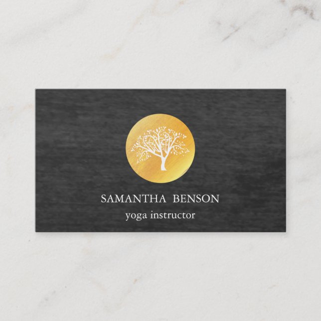 Elegant Black Watercolor Tree Yoga and Meditation Business Card (Front)