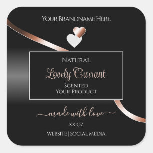 Elegant Black Wavy Rose Gold Hearts Product Labels
