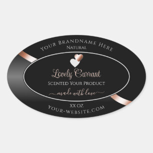 Elegant Black Wavy Rose Gold Hearts Product Labels