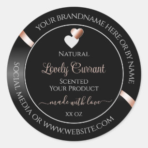 Elegant Black Wavy Rose Gold Hearts Product Labels