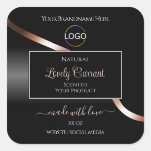 Elegant Black Wavy Rose Gold Logo Product Labels