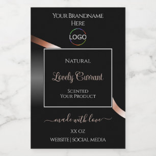 Elegant Black Wavy Rose Gold Logo Product Labels