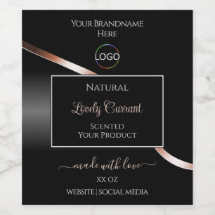 Elegant Black Wavy Rose Gold Logo Product Labels