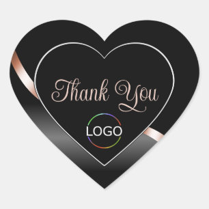 Elegant Black Wavy Rose Gold with Logo Thank You Heart Sticker
