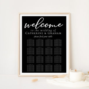 Elegant Black Wedding 16 Table Seating Chart
