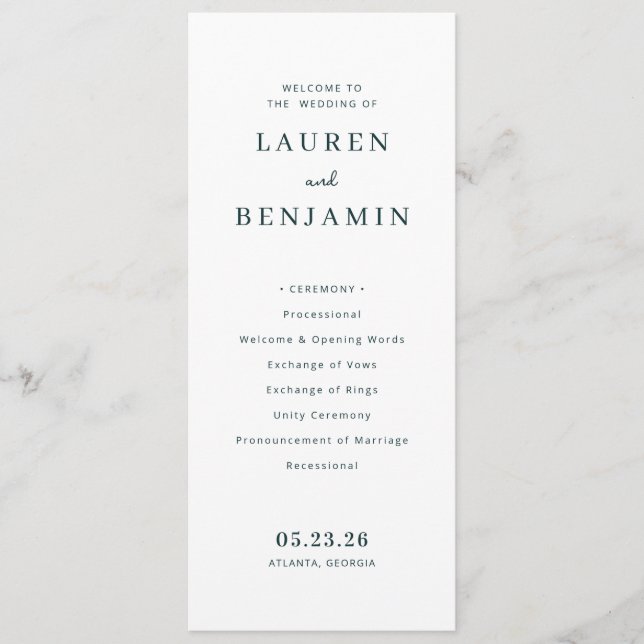Elegant Black Wedding Ceremony Program (Front)