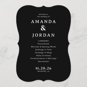 Elegant Black Wedding Ceremony Schedule Program