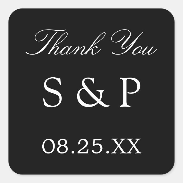 Elegant Black Wedding Favour Thank You Sticker (Front)