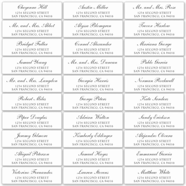 Elegant Black Wedding Guest Address Labels (Front)