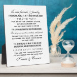 Elegant Black Wedding Guest Thank You Message Plaque<br><div class="desc">Custom "To our friends and family" thank you message tabletop display sign for wedding guests. A beautiful personalized touch for your reception entry or favour table. Classic black and white text design featuring a variety of different elegant font styles. The bride and groom names can be personalized at the bottom....</div>