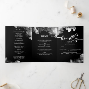 Elegant  Black wedding invitation/menu/rsvp.  Tri-Fold Invitation