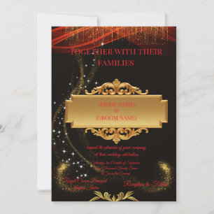 Elegant Black Wedding Invitation with Gold Centre 