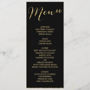Elegant Black Wedding Menu Gold Foil