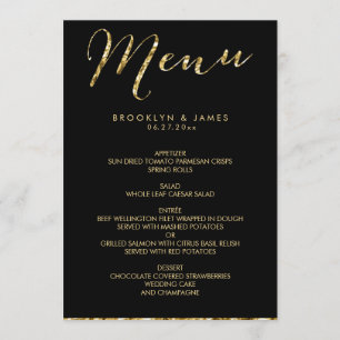 Elegant Black Wedding Menu With Gold Foil