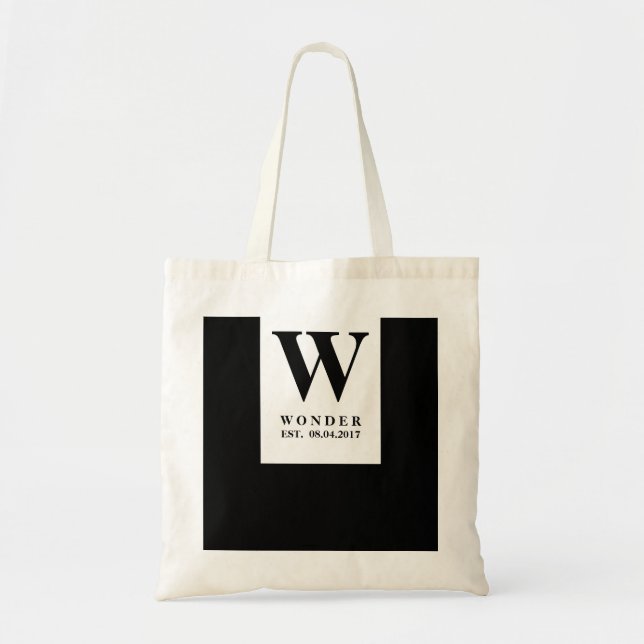 Elegant Black Wedding Monogram | Minimalist Couple Tote Bag (Front)