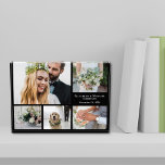 Elegant Black Wedding Photo Block<br><div class="desc">Modern photo block to celebrate your wedding featuring a 5 photo collage and your names and wedding date in elegant white typography against a black background.</div>