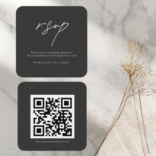 Elegant Black Wedding RSVP Card with QR Code