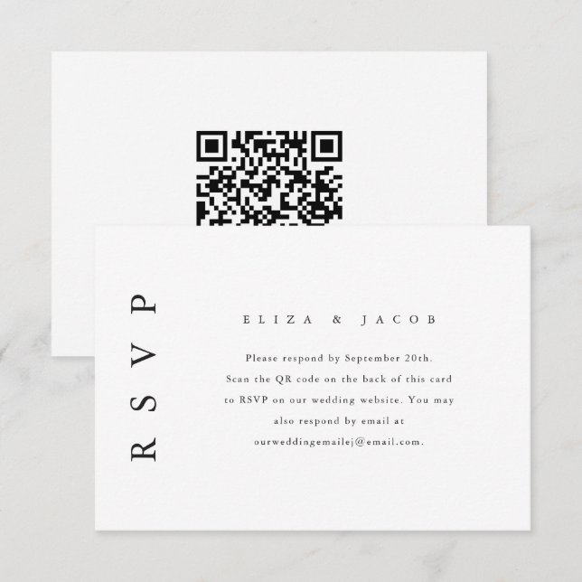 Elegant Black Wedding RSVP with QR Code (Front/Back)