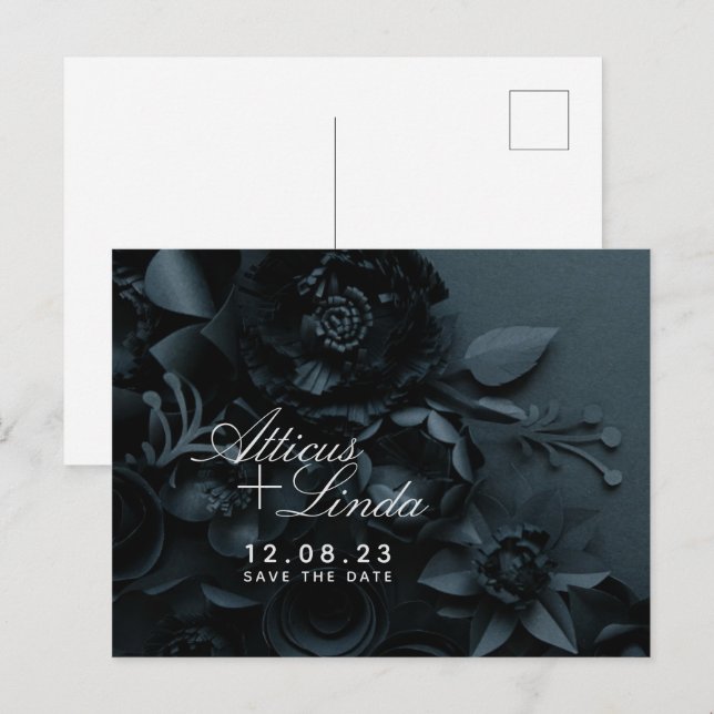 Elegant Black Wedding save the date card (Front/Back)