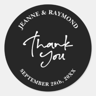 Elegant Black Wedding Thank You Calligraphy Favour Classic Round Sticker