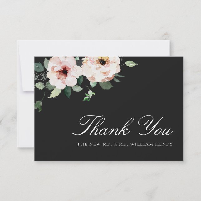 Elegant Black Wedding Thank You Card (Front)