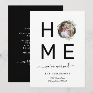 Elegant Black We've Moved Christmas Photo Wreath Announcement
