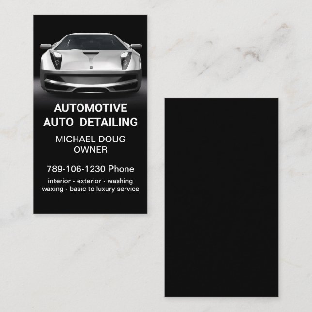 Elegant Black Whit Mobile Auto Car Wash Detailing  Business Card (Front/Back)