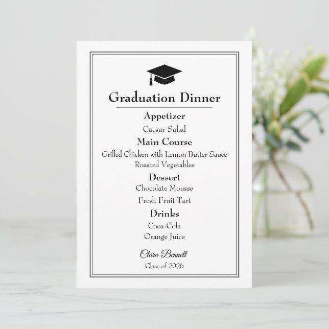 Elegant Black & White 2026 Graduation Menu (Standing Front)