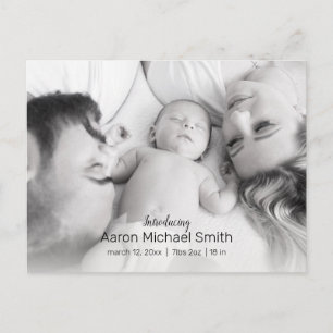 Elegant Black & White 2 Photo Birth Announcement Postcard