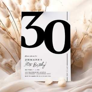 Elegant Black White 30th Birthday Invitation