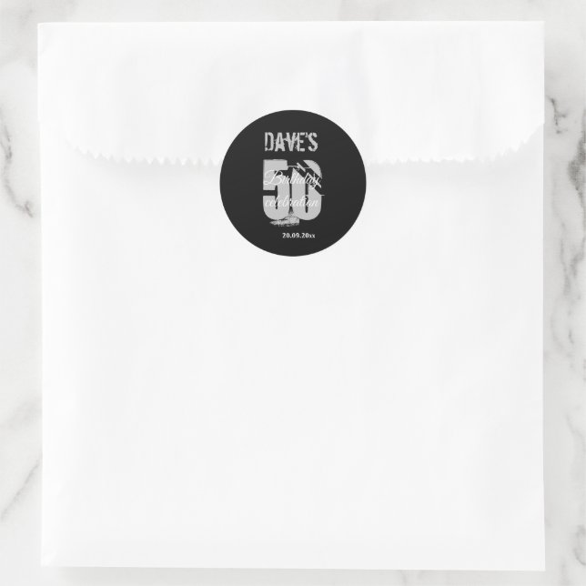 Elegant Black & White 50th Any Age Birthday Party  Classic Round Sticker (Bag)