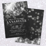 Elegant Black White 50th Birthday Party Invitation<br><div class="desc">Black and White 50th Birthday Party Invitation. Celebrate a milestone in style with this sleek black and white party invitation, perfect for a glamourous 50th birthday—or any age you're celebrating. The front features a modern grey disco ball at the top, adding a touch of retro charm with a clean and...</div>