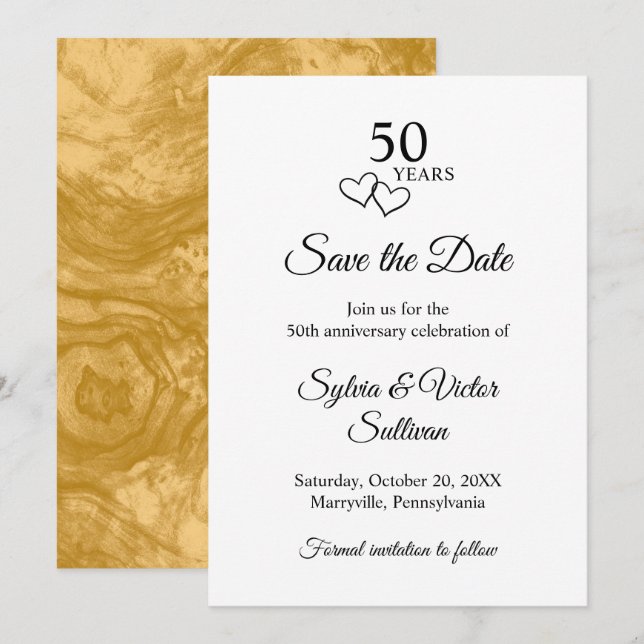 Elegant Black & White 50th Wedding Anniversary Save The Date (Front/Back)