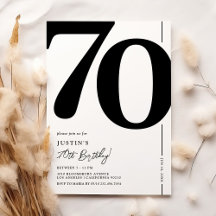 Elegant Black White 70th Birthday Invitation