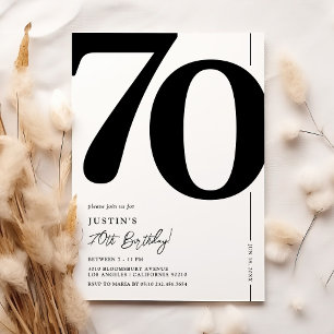 Elegant Black White 70th Birthday Invitation