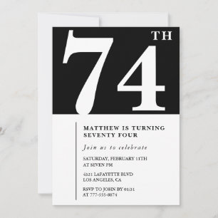 Elegant Black White 74th birthday invitation