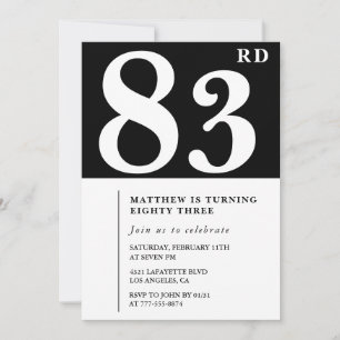 Elegant Black White 83rd birthday invitation