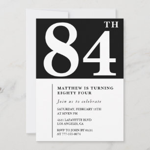 Elegant Black White 84th birthday invitation
